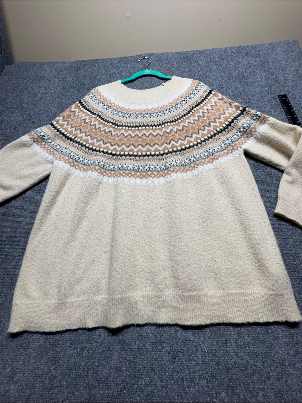 Cream Fair Isle Yoke Women's Sweater - Lightweight Cozy Knit size 2x